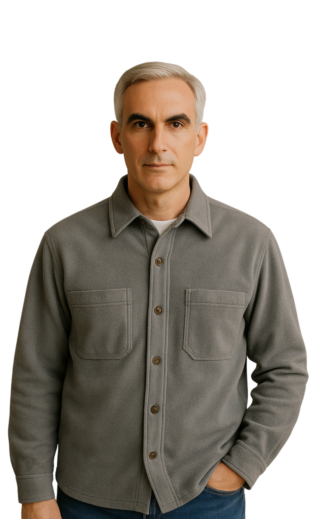 Men's Heathered Fleece Overshirt with Chest Pockets