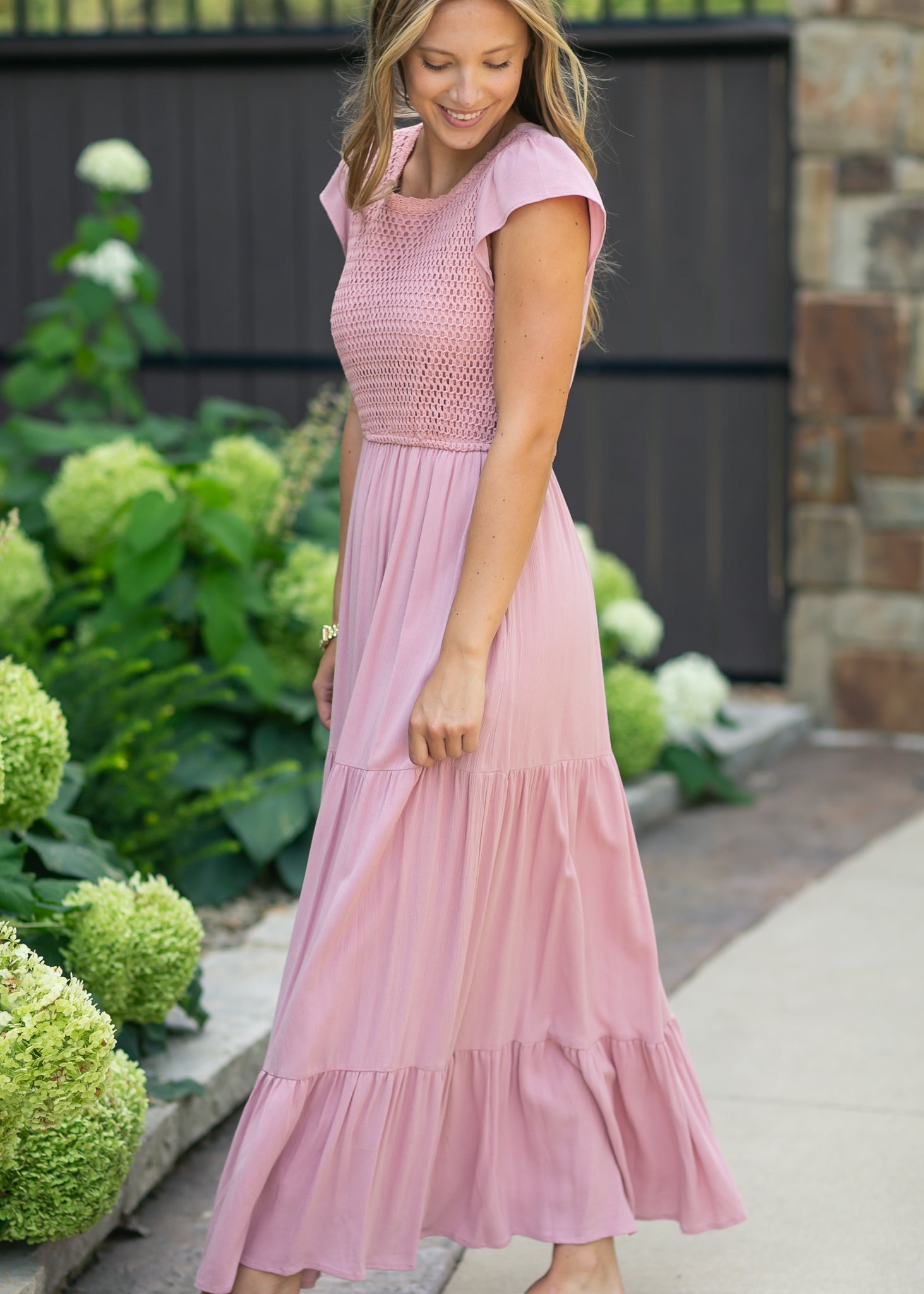 Crochet Bodice Tiered Maxi Dress